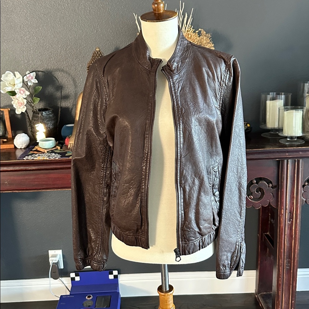 Madewell Chocolate Brown Leather Bomber Jacket